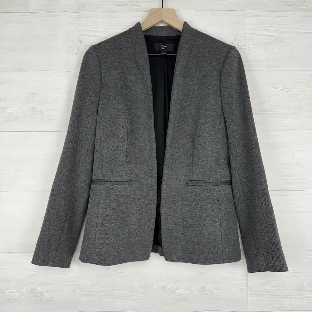 J.Crew Going Out Blazer Size‎ 8 Tall Gray Open Front Stretch Knit Twill Office